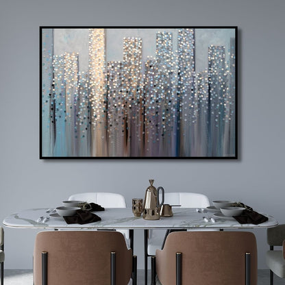 Abstract Cityscape Oil Painting – Dreamy Modern Canvas Wall Art for Home Decor