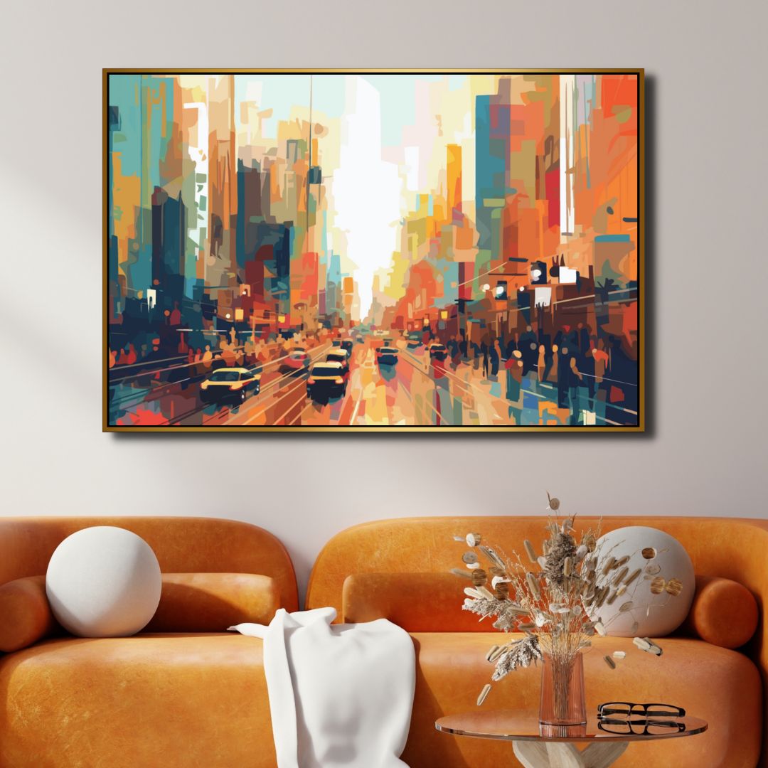 Vibrant Urban Abstract Oil Painting - Cityscape Modern Art for Home Decor