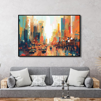 Vibrant Urban Abstract Oil Painting - Cityscape Modern Art for Home Decor