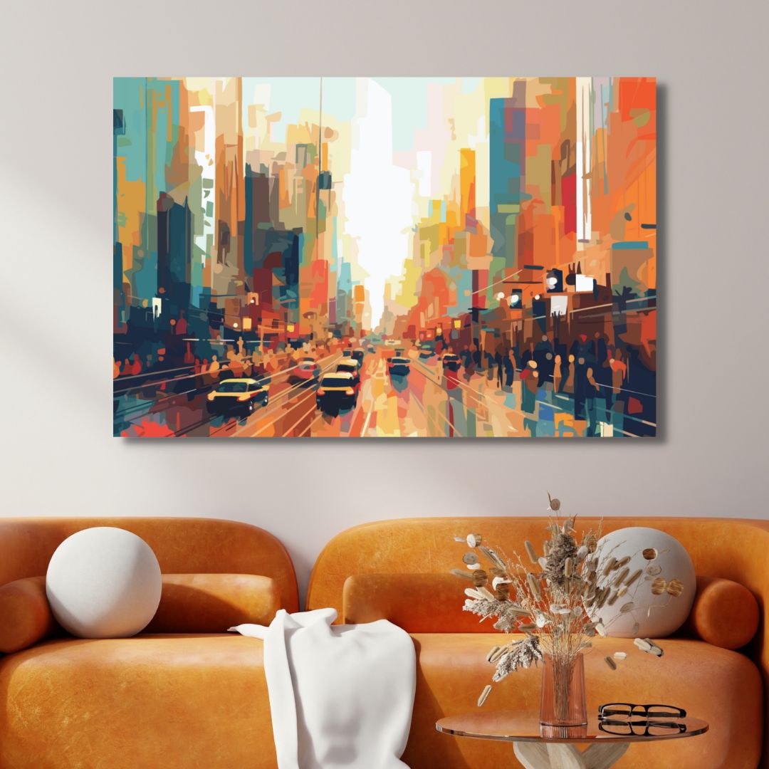 Vibrant Urban Abstract Oil Painting - Cityscape Modern Art for Home Decor