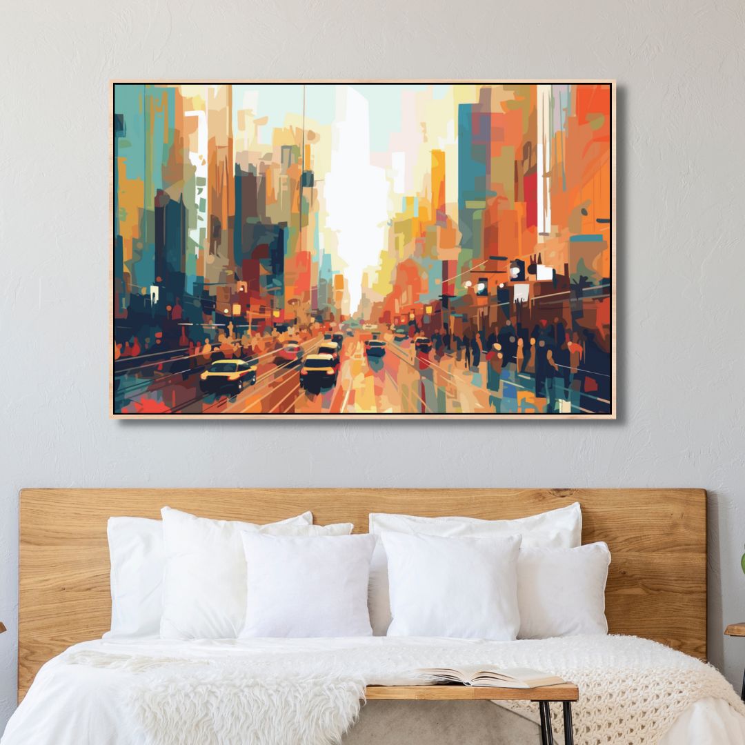 Vibrant Urban Abstract Oil Painting - Cityscape Modern Art for Home Decor