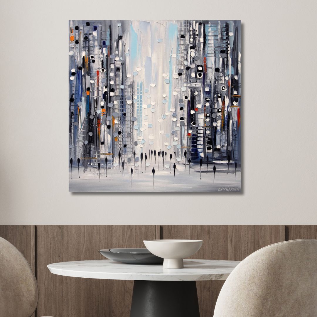 Vibrant Cityscape Abstract Oil Painting for Modern Home Decor