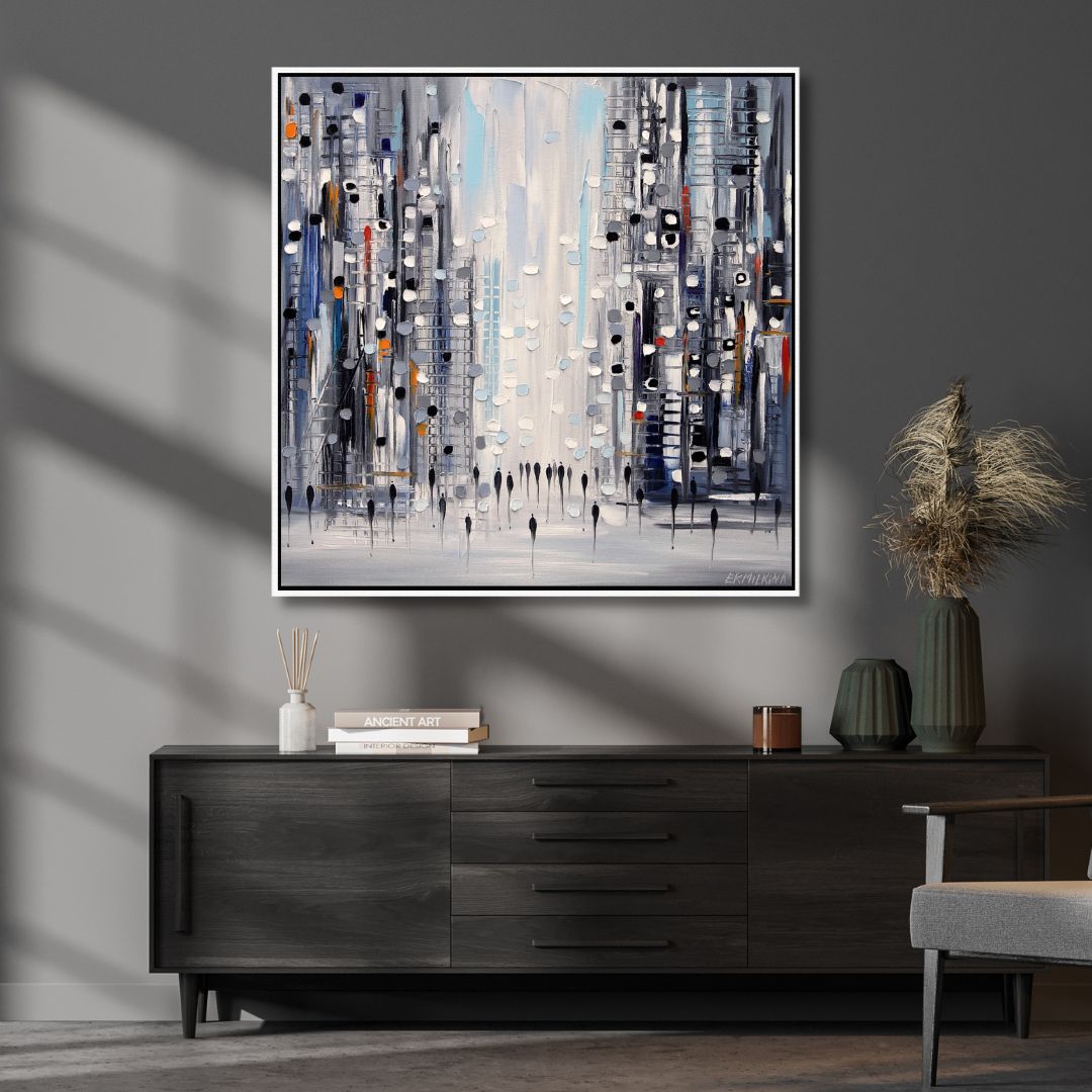 Vibrant Cityscape Abstract Oil Painting for Modern Home Decor