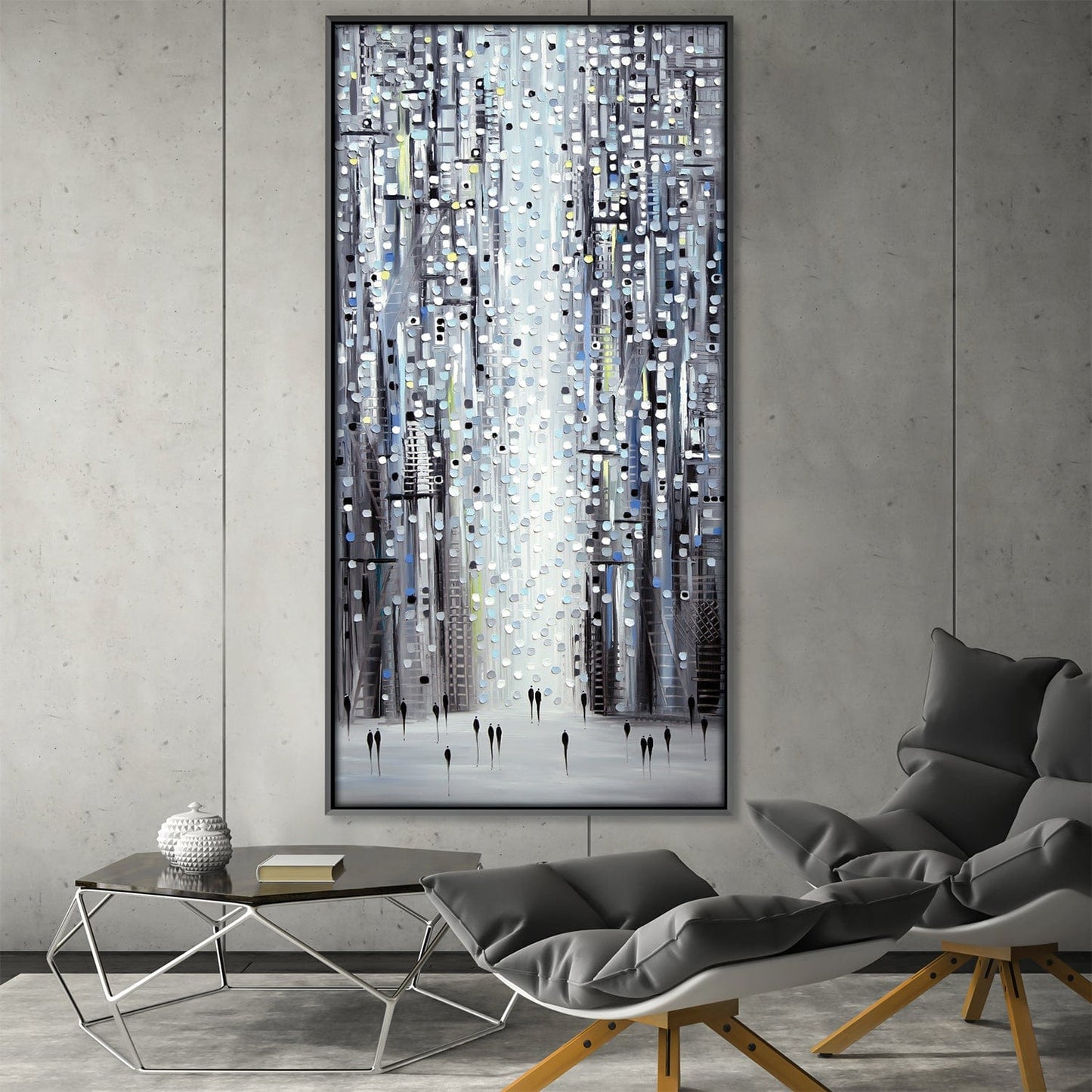 Urban Skyline Oil Painting – Modern Cityscape Art for Contemporary Spaces