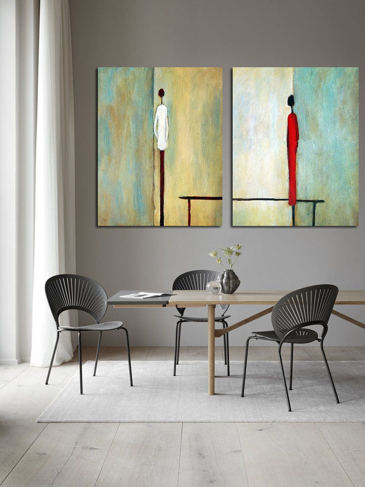 Abstract Oil Painting of Figures in Contrast: Confrontation and Connection