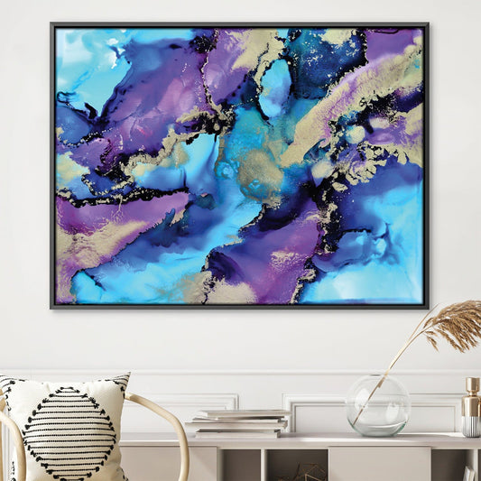 Abstract Blue and Purple Oil Painting for Modern Home Decor