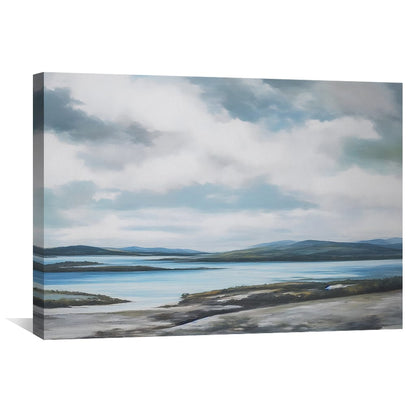 Serene Coastal Landscape with Cloudy Skies - Elegant Oil Painting for Home Decor