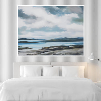 Serene Coastal Landscape with Cloudy Skies - Elegant Oil Painting for Home Decor