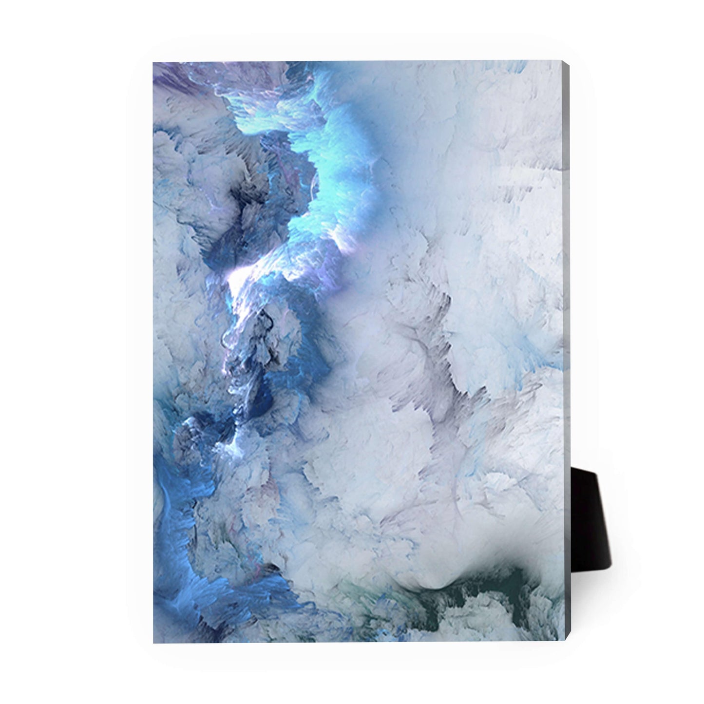 Serene Abstract Oil Painting of Cloudy Waves in Blue and White Tones