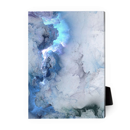 Serene Abstract Oil Painting of Cloudy Waves in Blue and White Tones