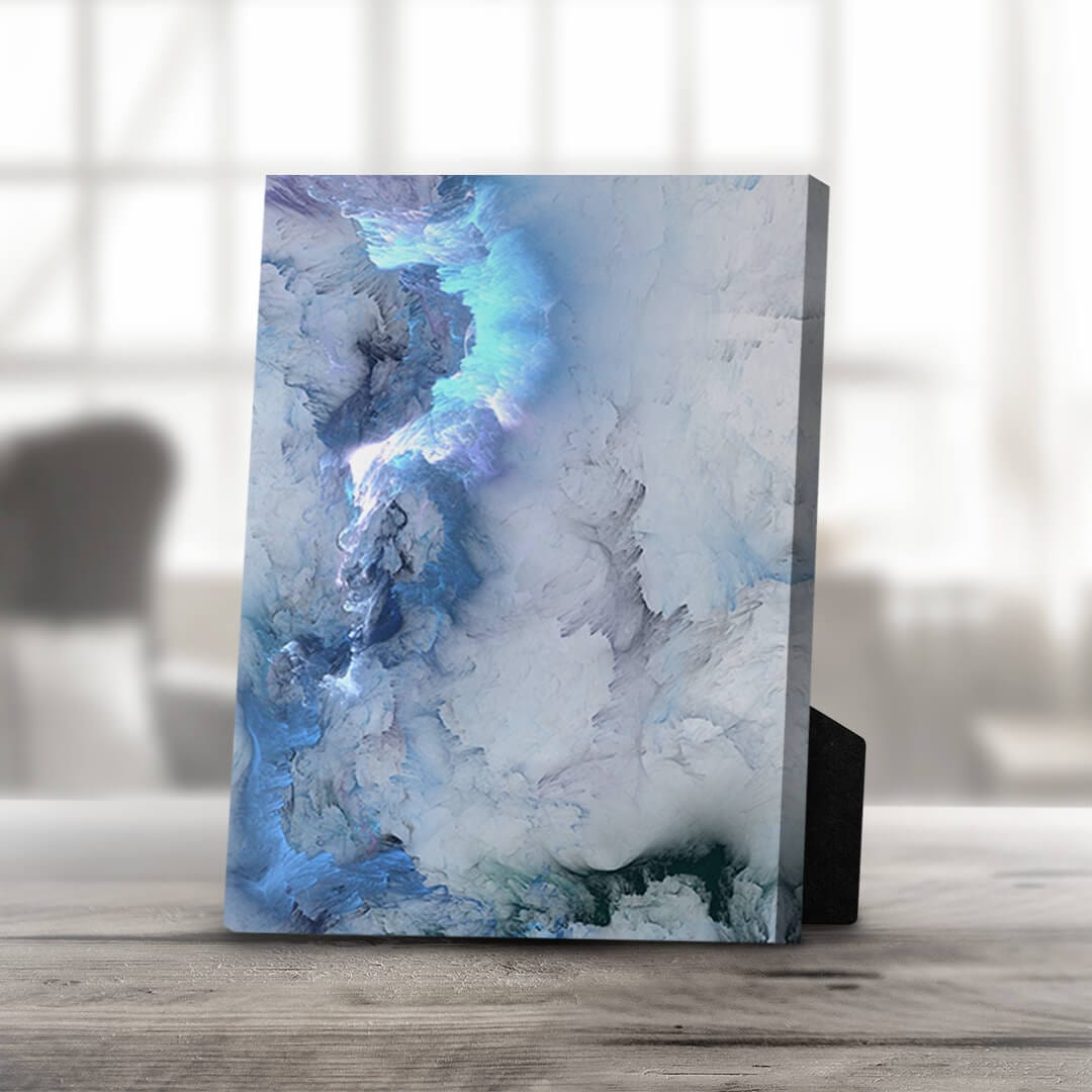 Serene Abstract Oil Painting of Cloudy Waves in Blue and White Tones