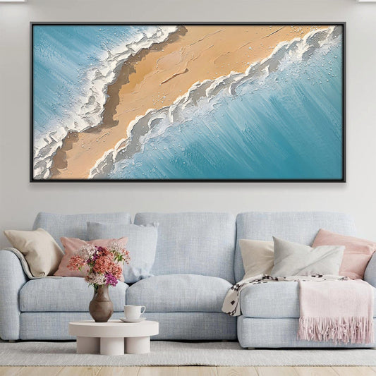 Serene Coastal Waves Oil Painting for Tranquil Home Decor