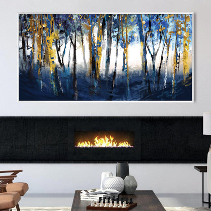 Serene Cobalt Forest Oil Painting for Modern Home Decor