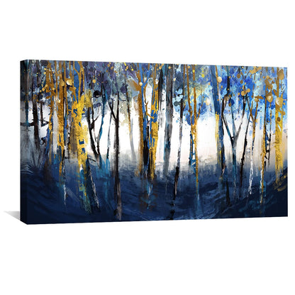 Serene Cobalt Forest Oil Painting for Modern Home Decor