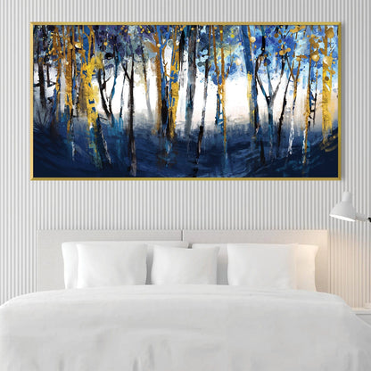 Serene Cobalt Forest Oil Painting for Modern Home Decor