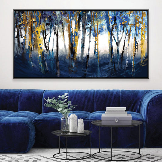 Serene Cobalt Forest Oil Painting for Modern Home Decor