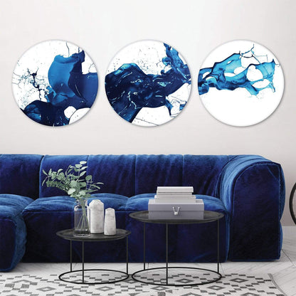 Abstract Cobalt Blue Oil Painting - Stunning Circular Wall Art for Modern Decor