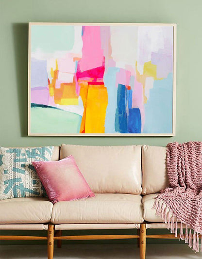 Vibrant Abstract Oil Painting with Bold Colors and Dynamic Shapes for Modern Decor