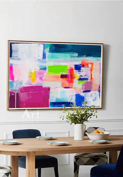 Vibrant Colorful Abstract Oil Painting for Modern Home Decor