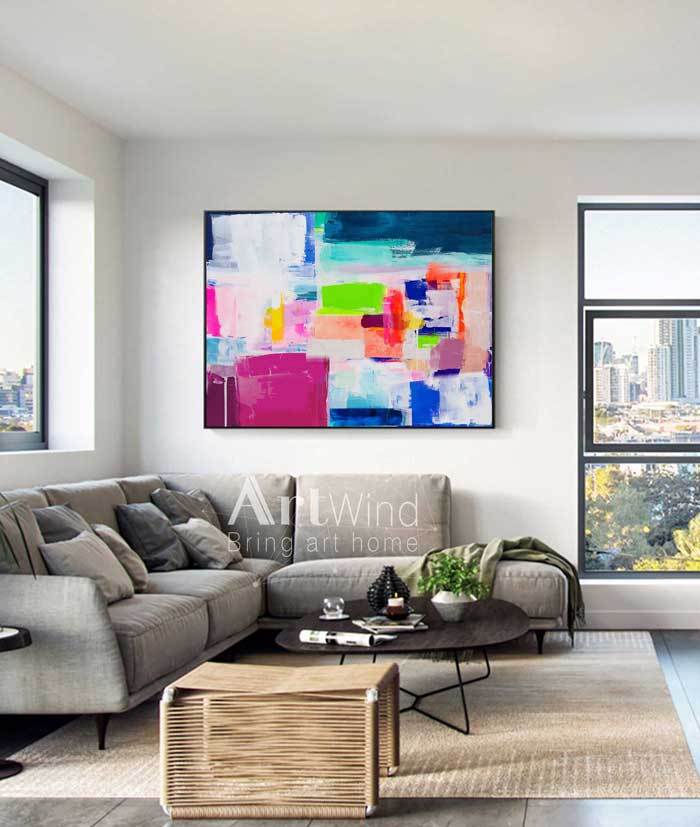 Vibrant Colorful Abstract Oil Painting for Modern Home Decor