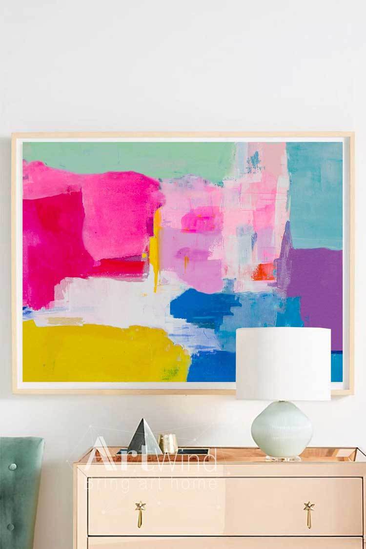 Vibrant Colorful Abstract Oil Painting for Modern Home Decor