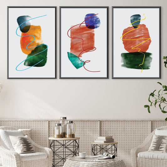 Vibrant Abstract Oil Painting Trio - Modern Colorful Art for Home Decor