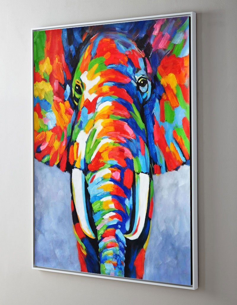 Vibrant Colorful Elephant Oil Painting - Modern Abstract Art for Home Décor