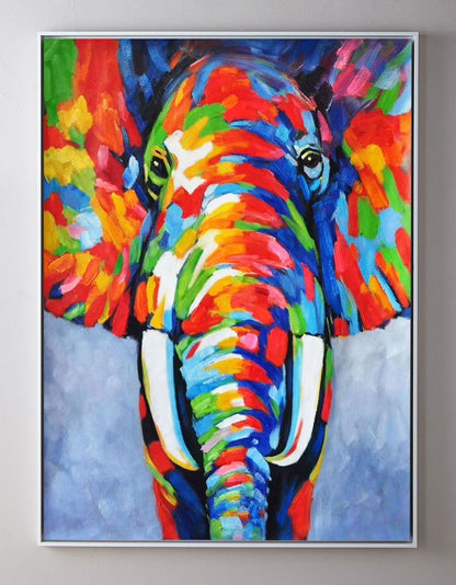 Vibrant Colorful Elephant Oil Painting - Modern Abstract Art for Home Décor