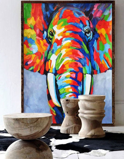 Vibrant Colorful Elephant Oil Painting - Modern Abstract Art for Home Décor