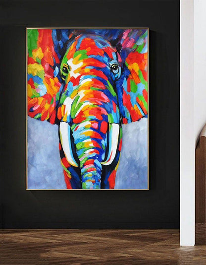 Vibrant Colorful Elephant Oil Painting - Modern Abstract Art for Home Décor