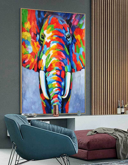 Vibrant Colorful Elephant Oil Painting - Modern Abstract Art for Home Décor