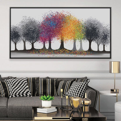 Vibrant Trees in Grey Forest - Colorful Abstract Oil Painting for Home Decor