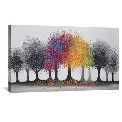 Vibrant Trees in Grey Forest - Colorful Abstract Oil Painting for Home Decor