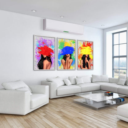 Vibrant Abstract Woman Oil Painting - Bold Color Splash Canvas Art for Modern Decor