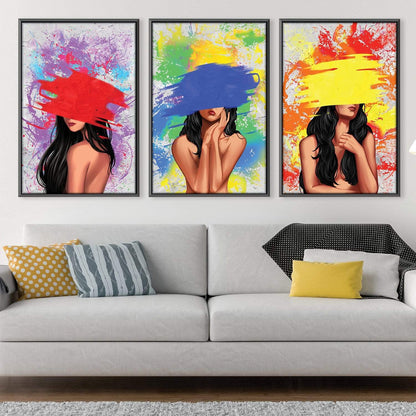 Vibrant Abstract Woman Oil Painting - Bold Color Splash Canvas Art for Modern Decor