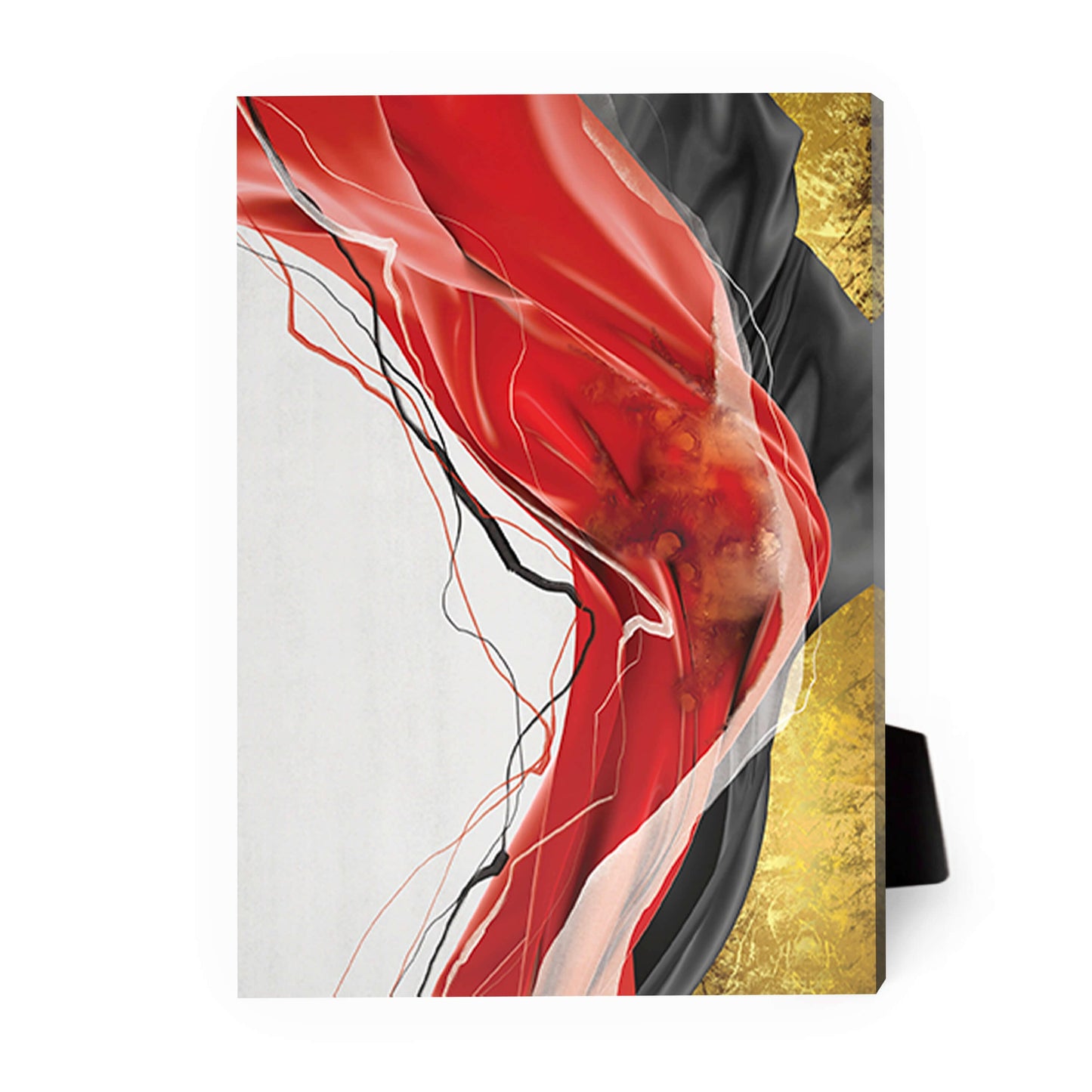 Vibrant Abstract Oil Painting with Red and Black Waves on Canvas