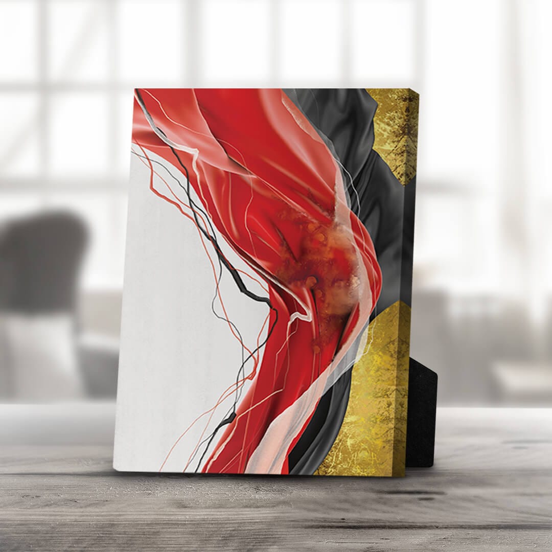 Vibrant Abstract Oil Painting with Red and Black Waves on Canvas