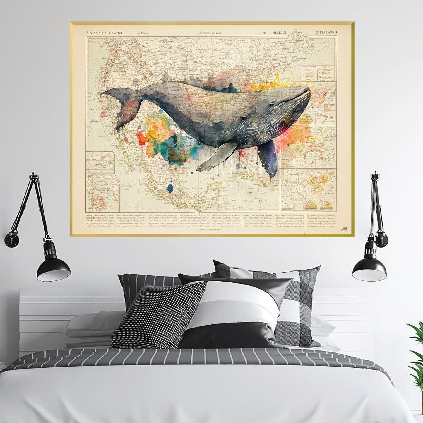 Whimsical Whale Art: Vibrant Ocean Scene Oil Painting for Home Decor