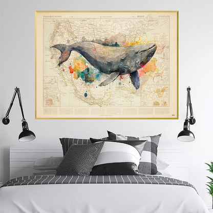 Whimsical Whale Art: Vibrant Ocean Scene Oil Painting for Home Decor