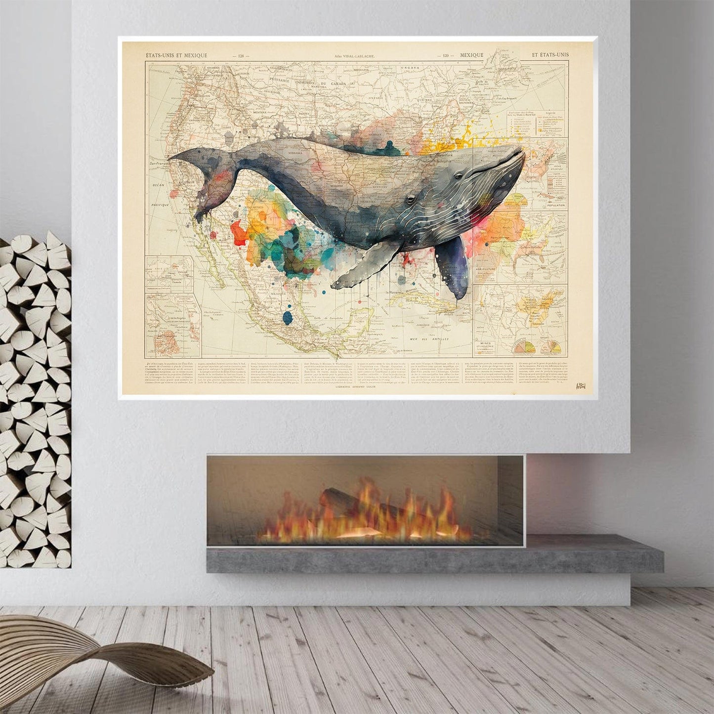 Whimsical Whale Art: Vibrant Ocean Scene Oil Painting for Home Decor