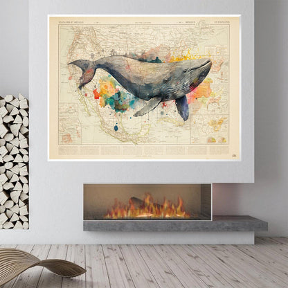 Whimsical Whale Art: Vibrant Ocean Scene Oil Painting for Home Decor