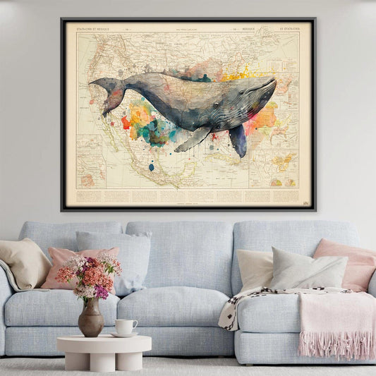 Whimsical Whale Art: Vibrant Ocean Scene Oil Painting for Home Decor