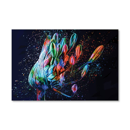 Vibrant Abstract Flower Art - Colorful Hand-Painted Oil Canvas for Modern Decor