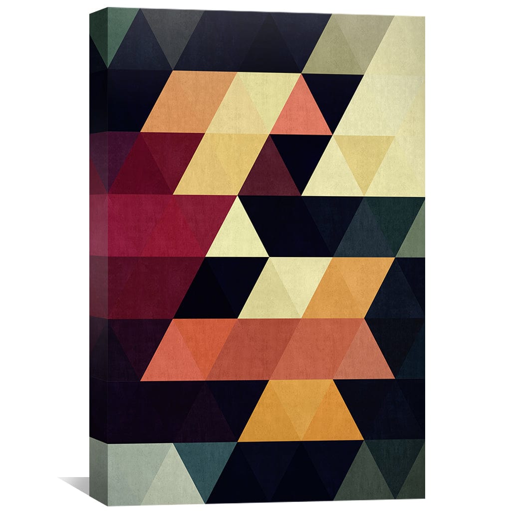 Abstract Geometry Oil Painting - Colorful Triangles on Canvas for Modern Decor