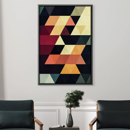 Abstract Geometry Oil Painting - Colorful Triangles on Canvas for Modern Decor