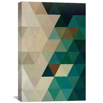 Geometric Abstract Oil Painting in Rich Green and Cream Tones for Modern Decor