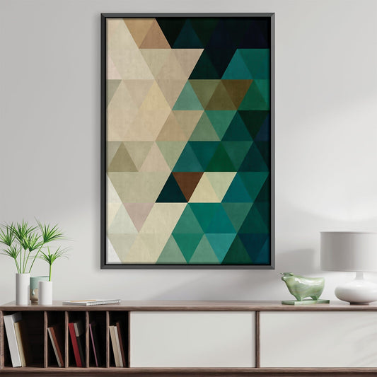 Geometric Abstract Oil Painting in Rich Green and Cream Tones for Modern Decor
