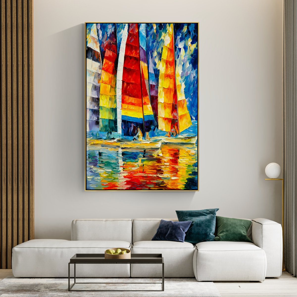 Vibrant Sailing Yachts in Colorful Waters - Stunning Oil Painting for Nautical Decor