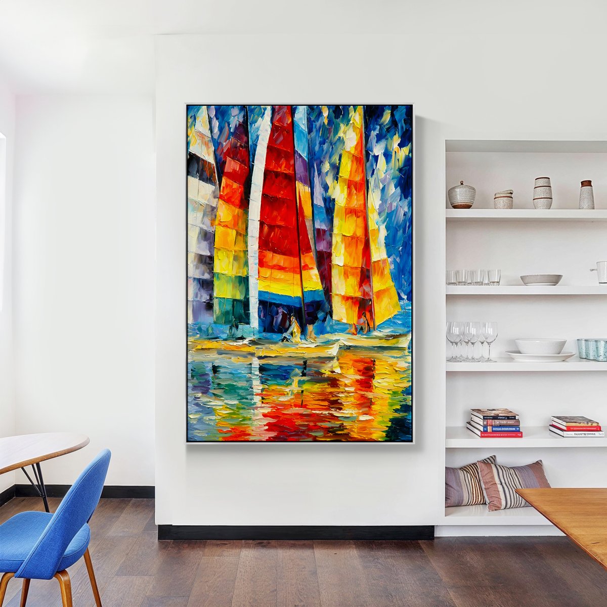 Vibrant Sailing Yachts in Colorful Waters - Stunning Oil Painting for Nautical Decor
