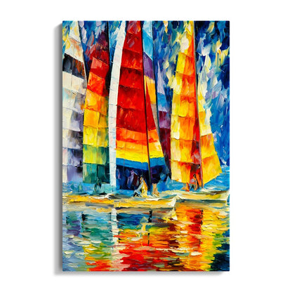 Vibrant Sailing Yachts in Colorful Waters - Stunning Oil Painting for Nautical Decor